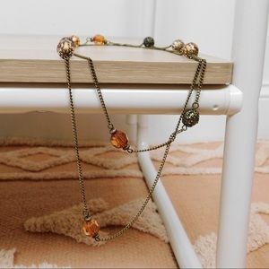 Amber Long Jewel & Brass Necklace